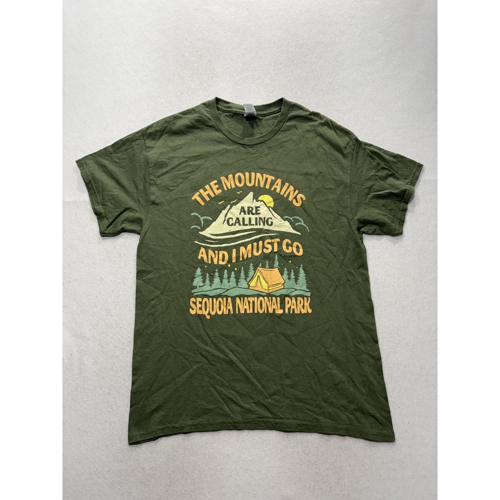 Gildan Shirt Mens Large Green Sequoia National Park Camping Hiking Graphic Tee